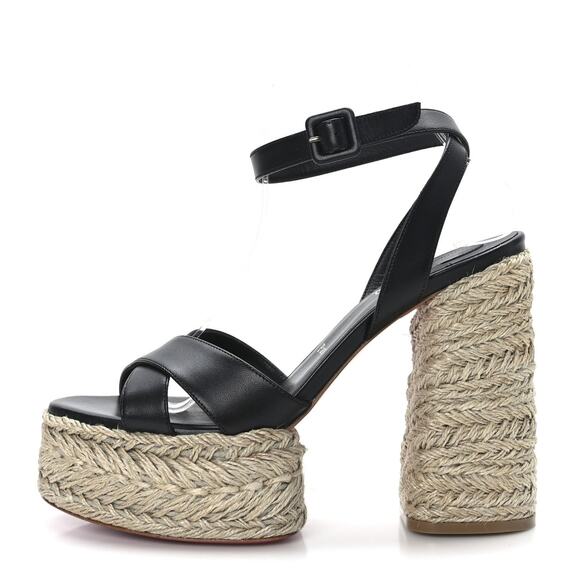Christian Louboutin Mariza Black Leather Ankle Strap Platform Heels Sandals 38 - Picture 1 of 7